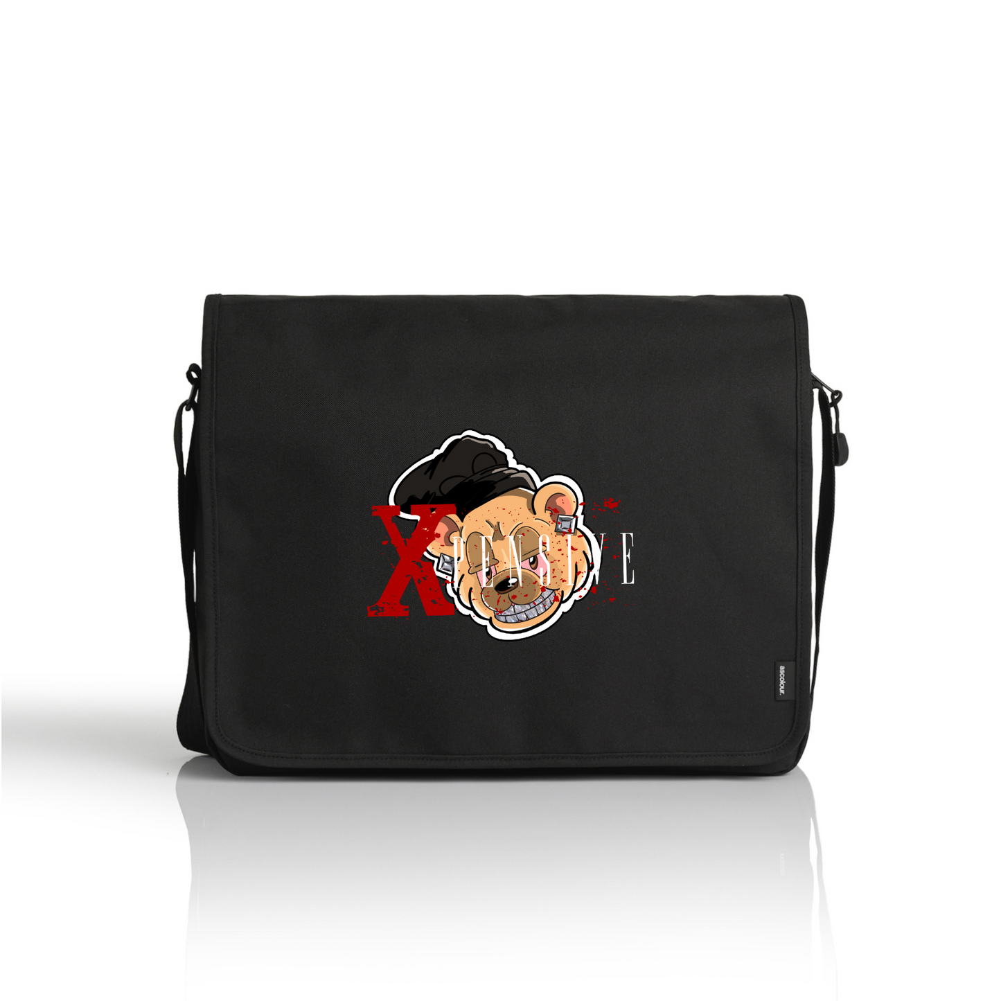 RECYCLED MESSENGER BAG Xpensive Bear Logo | BLACK